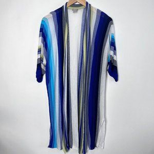 Chico's Cardigan Duster Lightweight Striped Open Front Blue Beachy Women's 2 L